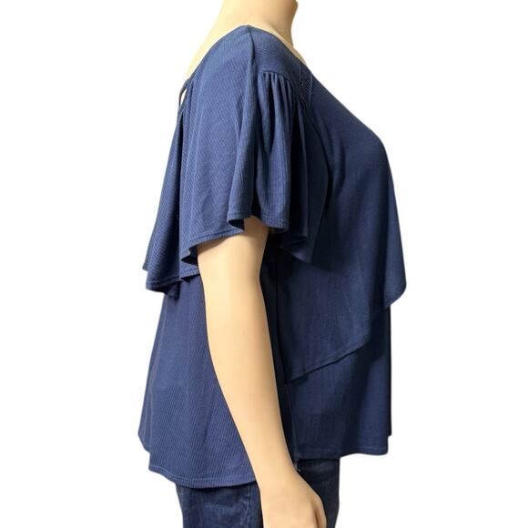 Massini Double Layered Top Casual Size 3X in Blue - Picture 3 of 10